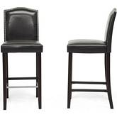 Libra Bar Stool in Black Leatherette w/ Nailhead Trim (Set of 2)